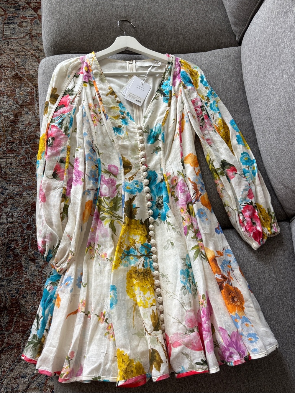 Zimmermann Halcyon Panneled Floral V-Neck Mini Dress in Cream AU 0/ US 4 NWT - Picture 5 of 16